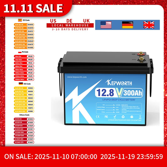 KEPWORTH 12V 300Ah LiFePO4 Battery, Built-in 200A BMS 3840Wh Energy Deep Cycles, Perfect for Off-Grid, Motorhome, Solar System