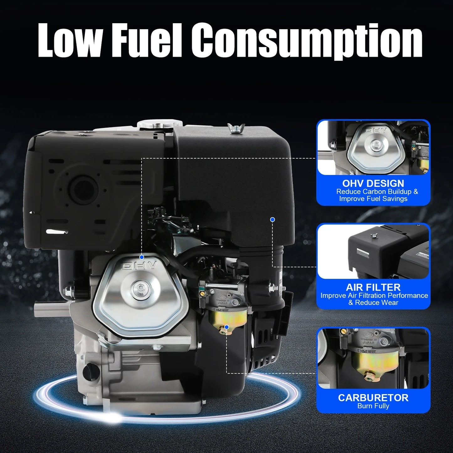 Black 420CC 4-Stroke 15HP Gasoline Motor Engine Single Cylinder Motor Air Cooling System