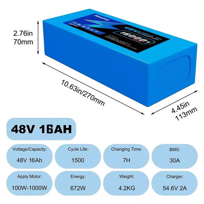 Aleaivy 48V 20Ah Electric Bike Lithium Battery Pack 20000mAh Li ion Ebike Battery for Bicycle Scooter Motorcycle with Charger
