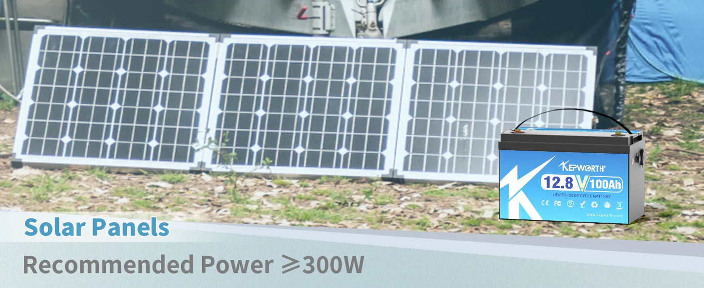 KEPWORTH 12V 100Ah LiFePO4 Battery Built-in 100A upgraded BMS Lithium Power Batteries For RV Campers Golf Cart Off-Road Off-Grid