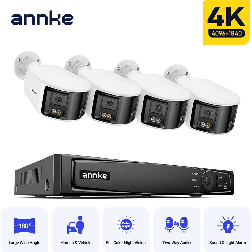 ANNKE 4K Outdoor Video Security Camera System 180° Dual Lens Security IP PoE Camera Smart Human Vehicle Detection 8MP POE Cam