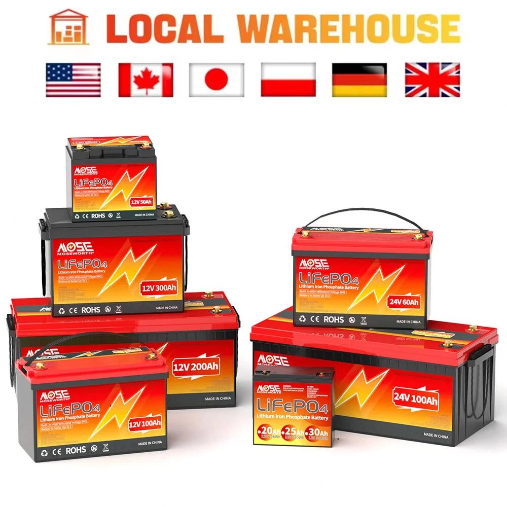 12V 24V 100Ah 140Ah 168Ah 200Ah 300Ah LiFePO4 Deep Cycle Battery Built-in BMS Perfect for RV/Camper Trolling Motor Marine