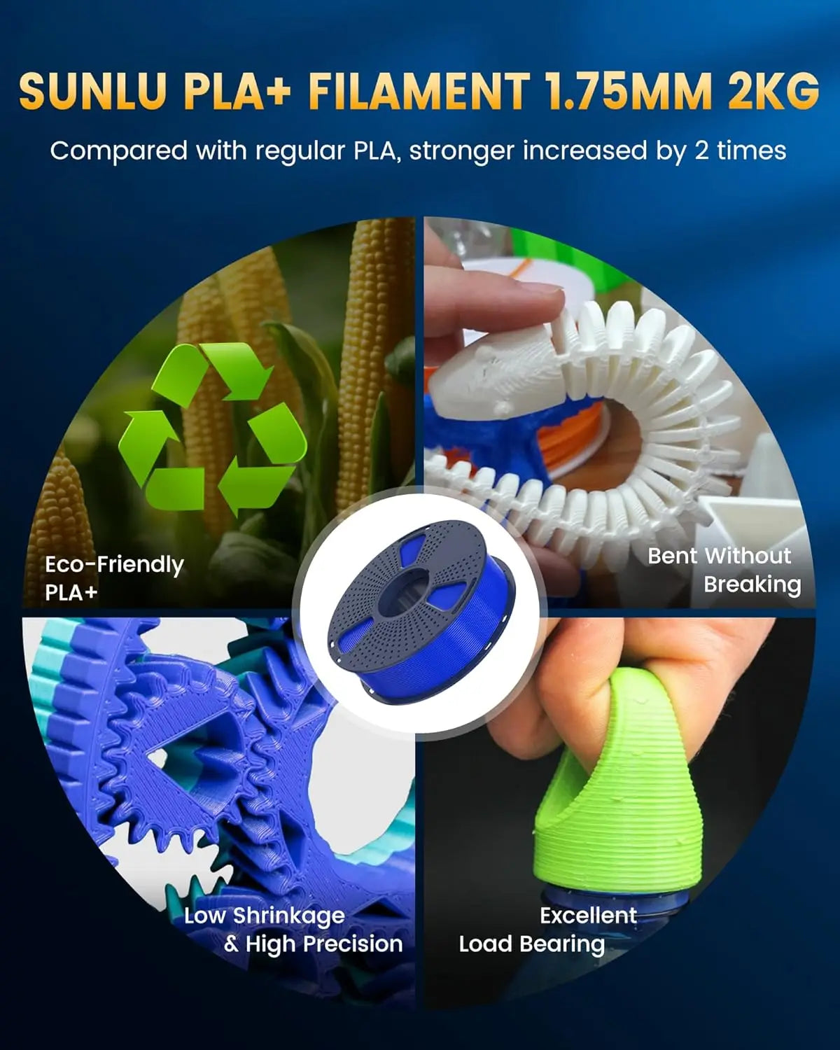 SUNLU 2KG PLA/PLA PLUS/PLA+2.0 Filament 1.75mm 1KG Without Tray 3D Printer Filament for 3D Printer& 3D Pen，Refll Filament