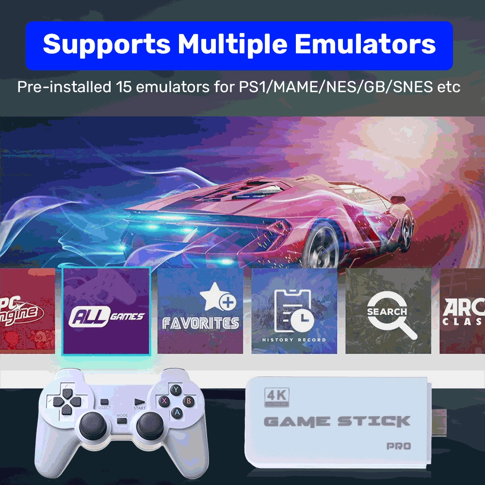 JMachen M15 Game Stick 64G Video Game Console 4K UHD Output with 30000+ Retro Games for PS1/MAME/SNES with Wireless Controllers