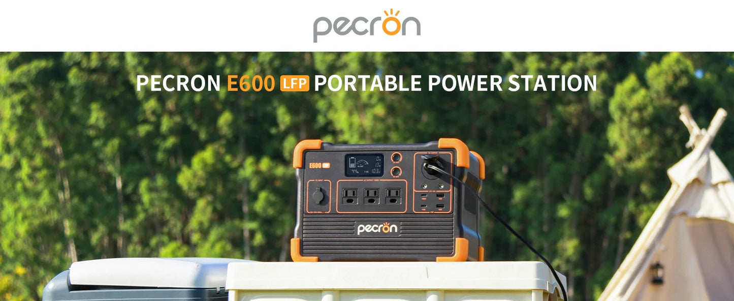 pecron E600LFP Portable Power Station 614Wh Solar Generator with 3X1200W AC Outlets LiFePO4 Battery Backup for Outdoor Camping