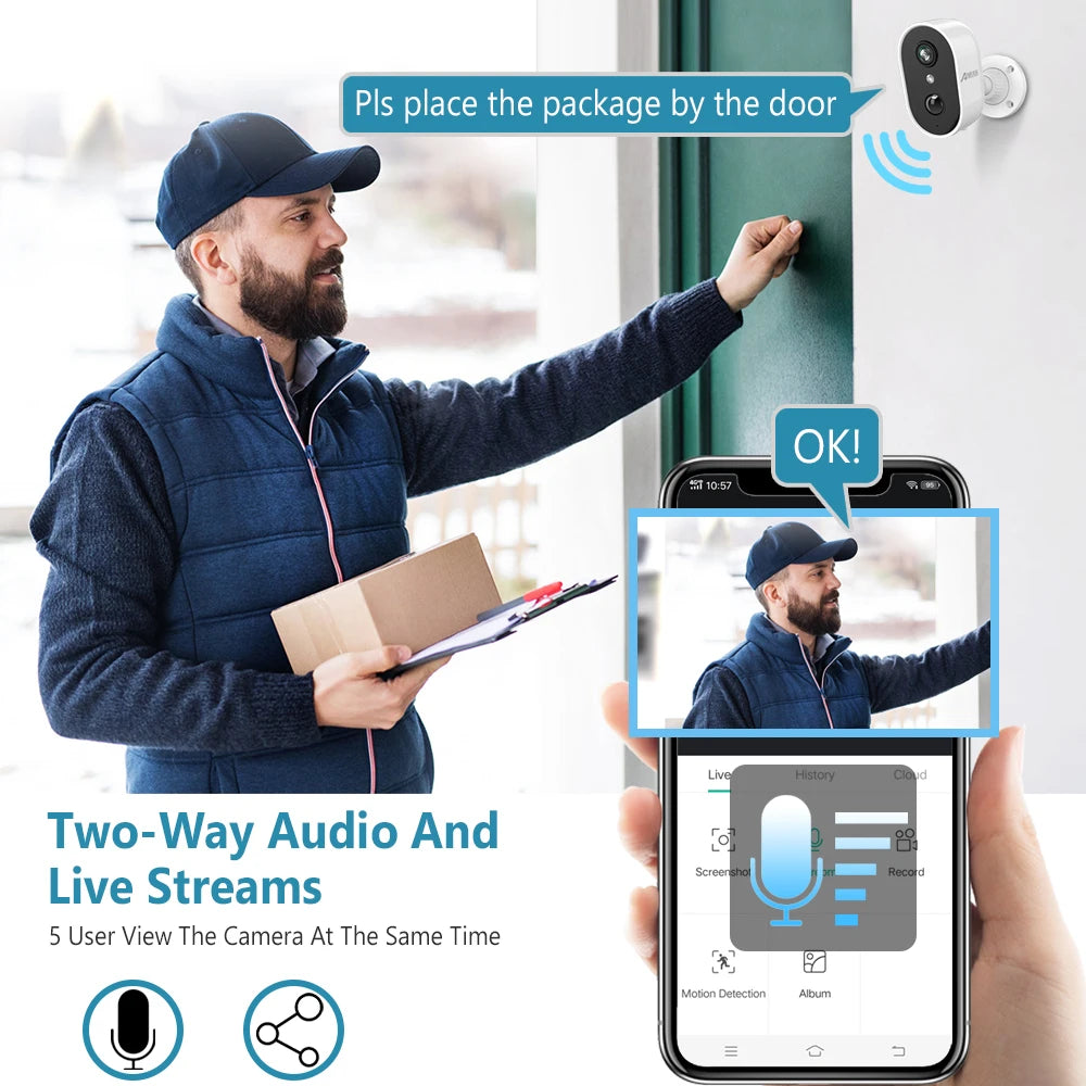 ANRAN 2/3/4PCS Battery Camera 2K 2.4G WiFi Camera Home Protection Security Camera PIR Detection,Free Basic Cloud Storage,5200mAh