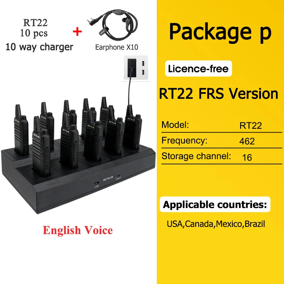 10 Pcs Wholesale Mini Walkie Talkie Retevis Rechargeable Walkie-talkies Two-way Radio RT622 PMR446 Radio Hotel Restaurant Retail