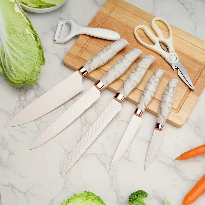 16PCS/Stainless Steel Kitchen Knife Silicone kitchenware set Spatula spoon bread knife scissors peeler cut meat knife Tool rest