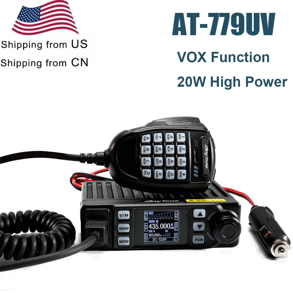 New AnyTone AT-779UV 20W Mini Car Walkie Talkie 500 Channels VOX VHF UHF Dual Band Amateur Radio