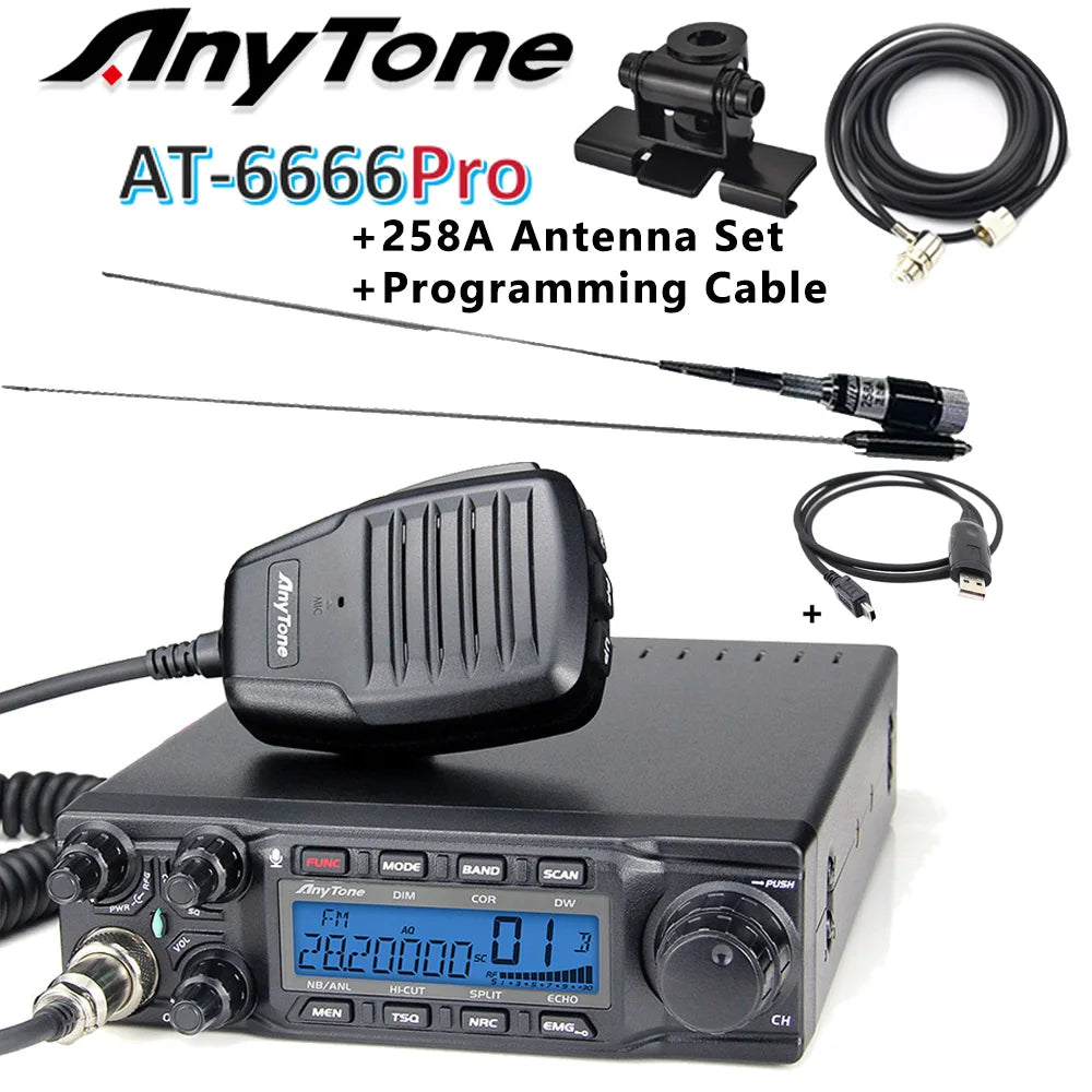 New AnyTone AT-6666 Pro 10 Meter Radio High Power 80W/50W Mobile Radio SSB(PEP)/FM/AM/PA/VOX/NRC Mode Long Range Two Way Radio