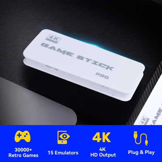 JMachen M15 Game Stick 64G Video Game Console 4K UHD Output with 30000+ Retro Games for PS1/MAME/SNES with Wireless Controllers