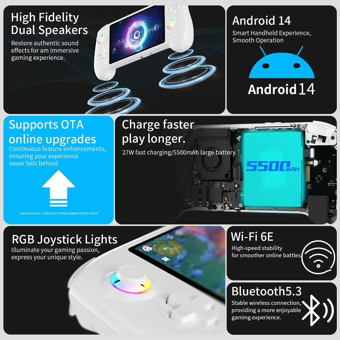 ANBERNIC RG557 Handheld Game Console Dimensity Processor 5.48" AMOLED Screen Android14 Capacitive Joystick DP Output Cooling Fan