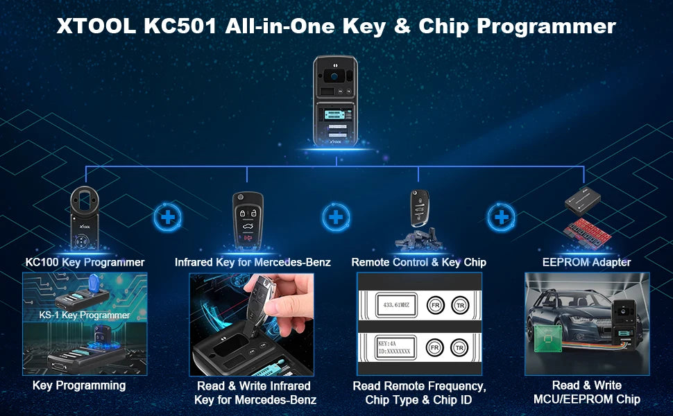 XTOOL KC501 Professional Car Key & Chip Programmer For Benz Infrared Key ECU Reader EEPROM Chip Reading Works With X100PAD3 MAX