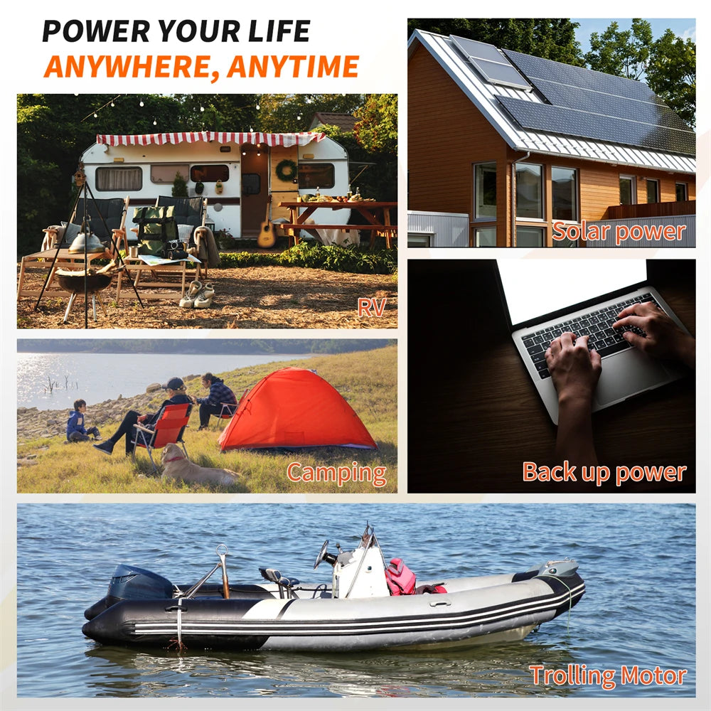 12V 24V 100Ah 140Ah 168Ah 200Ah 300Ah LiFePO4 Deep Cycle Battery Built-in BMS Perfect for RV/Camper Trolling Motor Marine