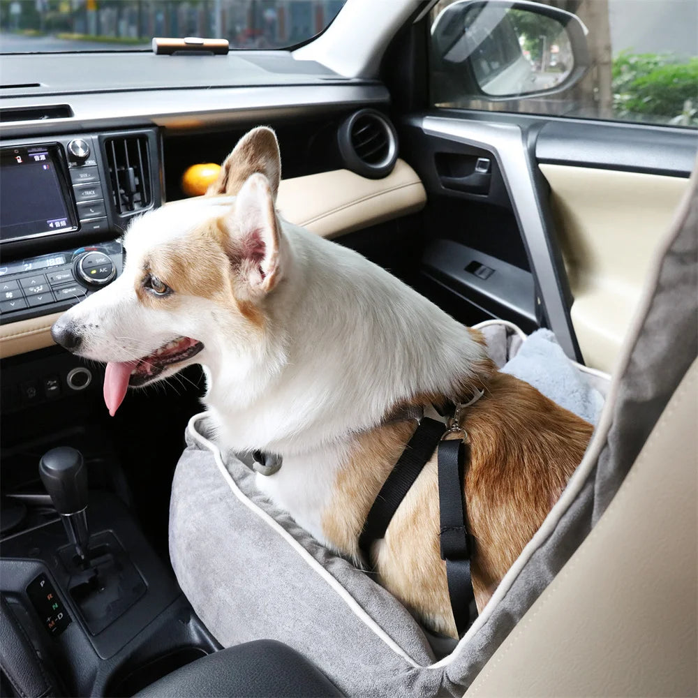 Dog Car Seat Bed Pet Booster Car Seat Travel Carrier with Safety Belt Adjustable Strap Car Seat Protector Cushion Waterproof