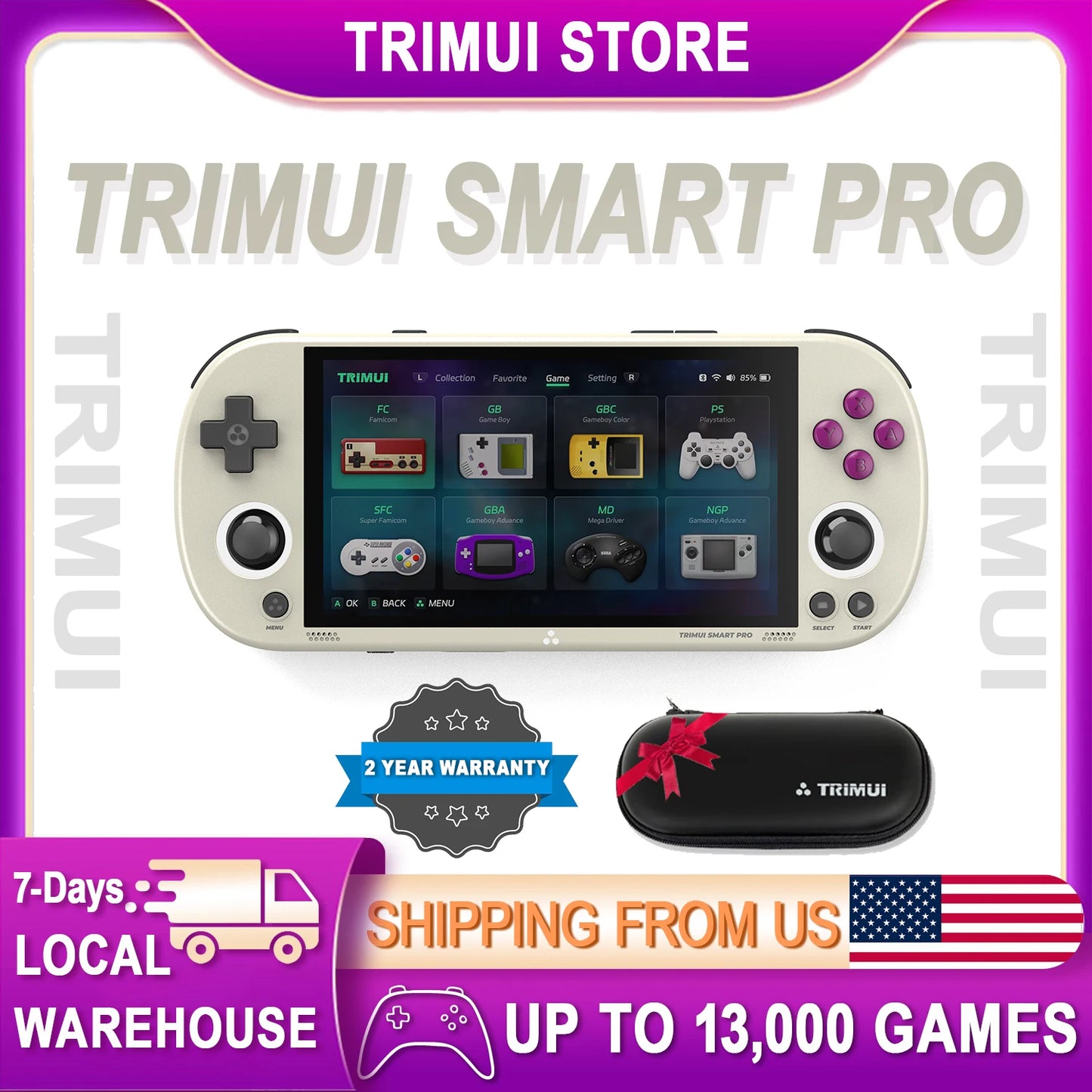 TRIMUI Smart Pro Retro Handheld Game Console – 5000mAh, 4.96" IPS Screen, 30,000+ Games, Portable Video Game Player