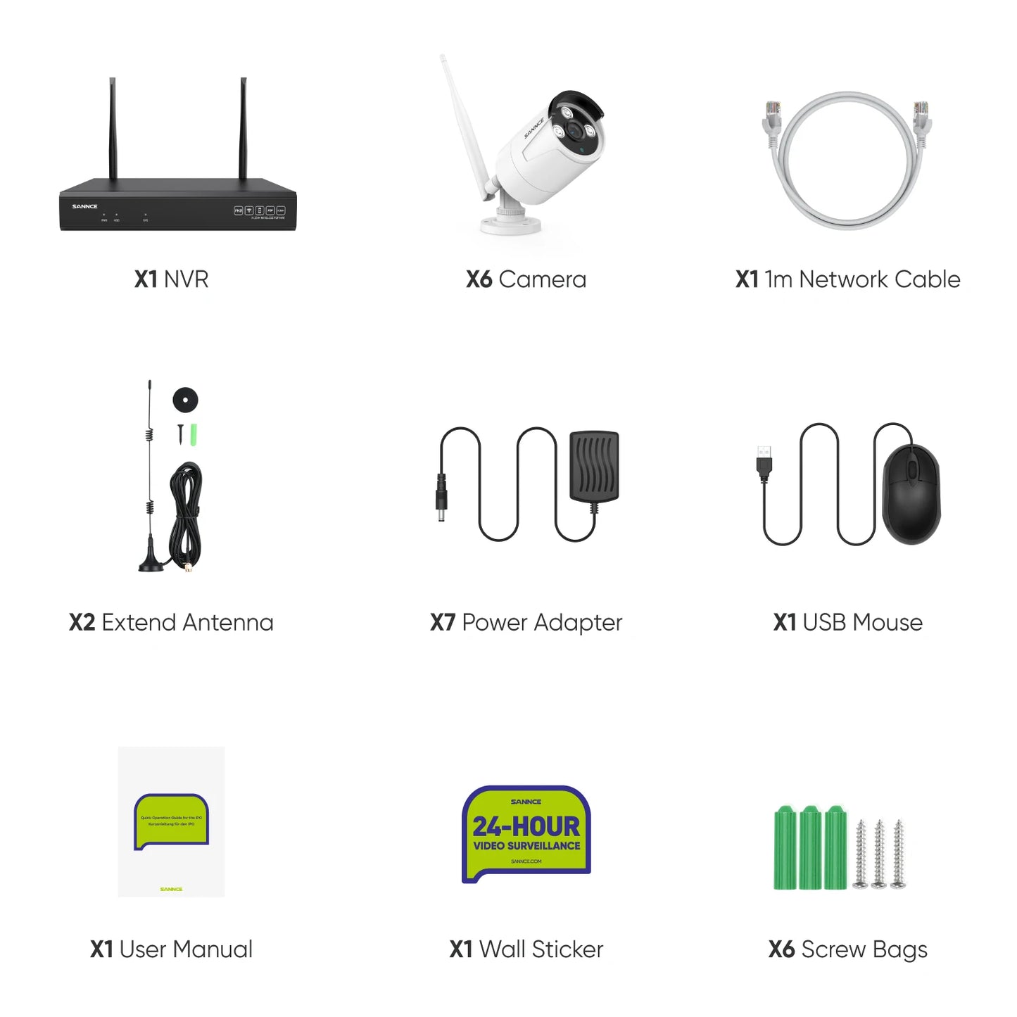 SANNCE 6PCS 5MP Wifi Camera IP Outdoor 10CH NVR Two-way Audio Wireless Audio Video Security Surveillance Kit Cameras