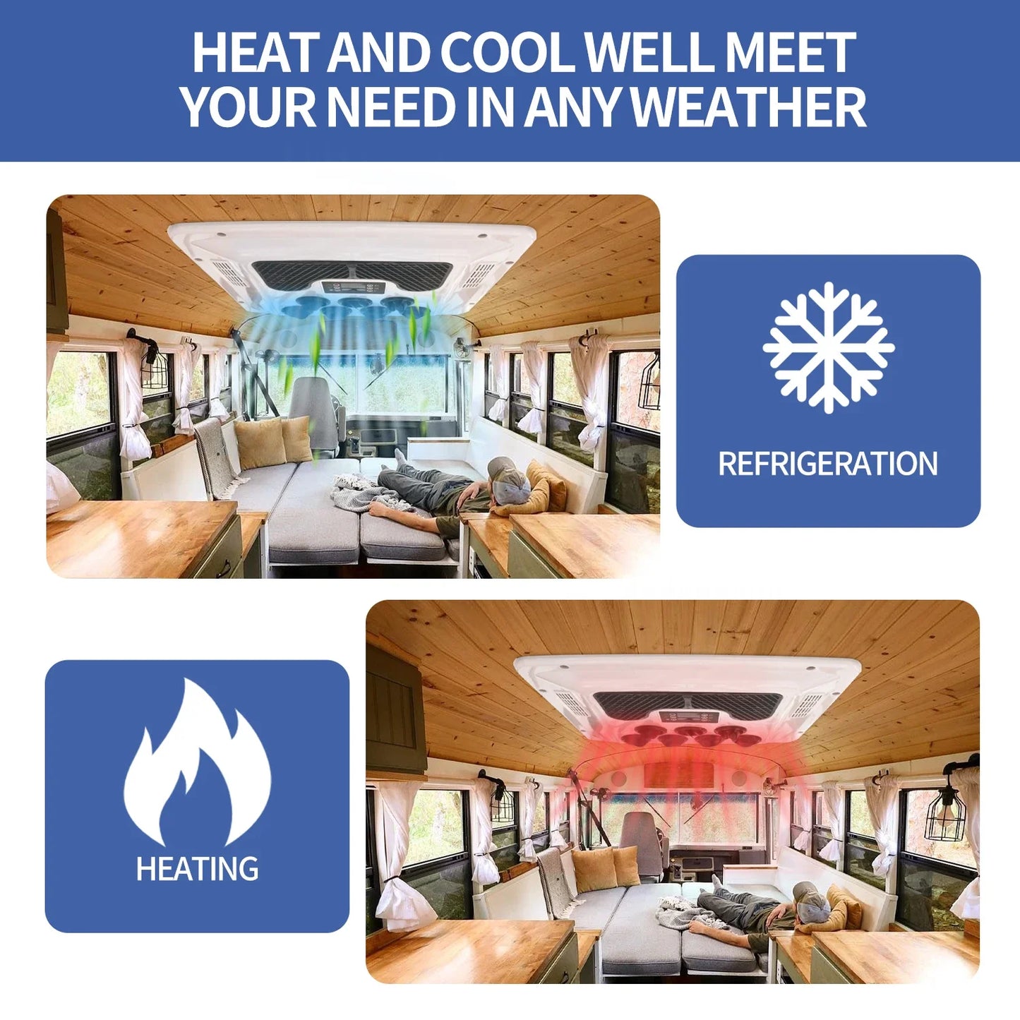 Treeligo New Electric RV 12V 24V Heat&Cool roof Air Conditioner RV Rooftop Car Parking ac For Truck Camper Van Caravan Motorhome