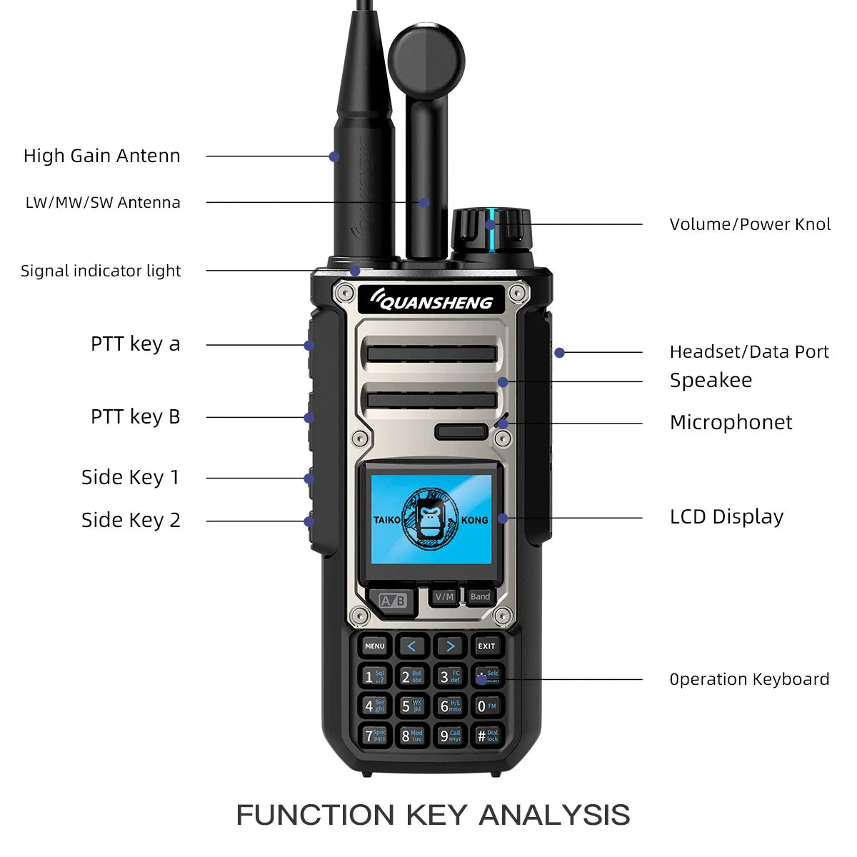 Quansheng TK-11(8) 10W VHF/UHF Dual Band Radio 999CH CTCSS/DCS IP55 2500mAh Type-C NOAA Weather Alarm CE
