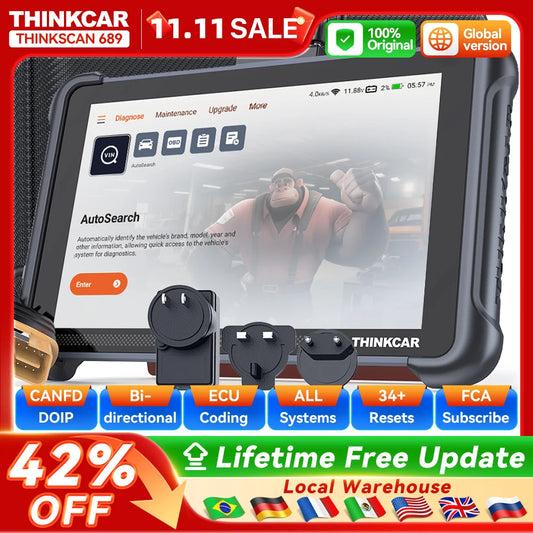 THINKCAR THINKSCAN 689 Professional Car Diagnostic Tools CANFD DOIP Bi-directional ECU Coding 34 Reset Full System Obd2 Scanner