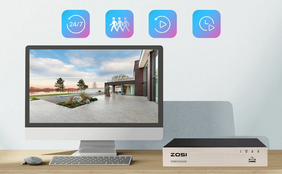 ZOSI 3K Lite Security Camera System AI Human Vehicle Detection 8CH HD TVI Video DVR Recorder 2MP 1080P CCTV Surveillance Camera