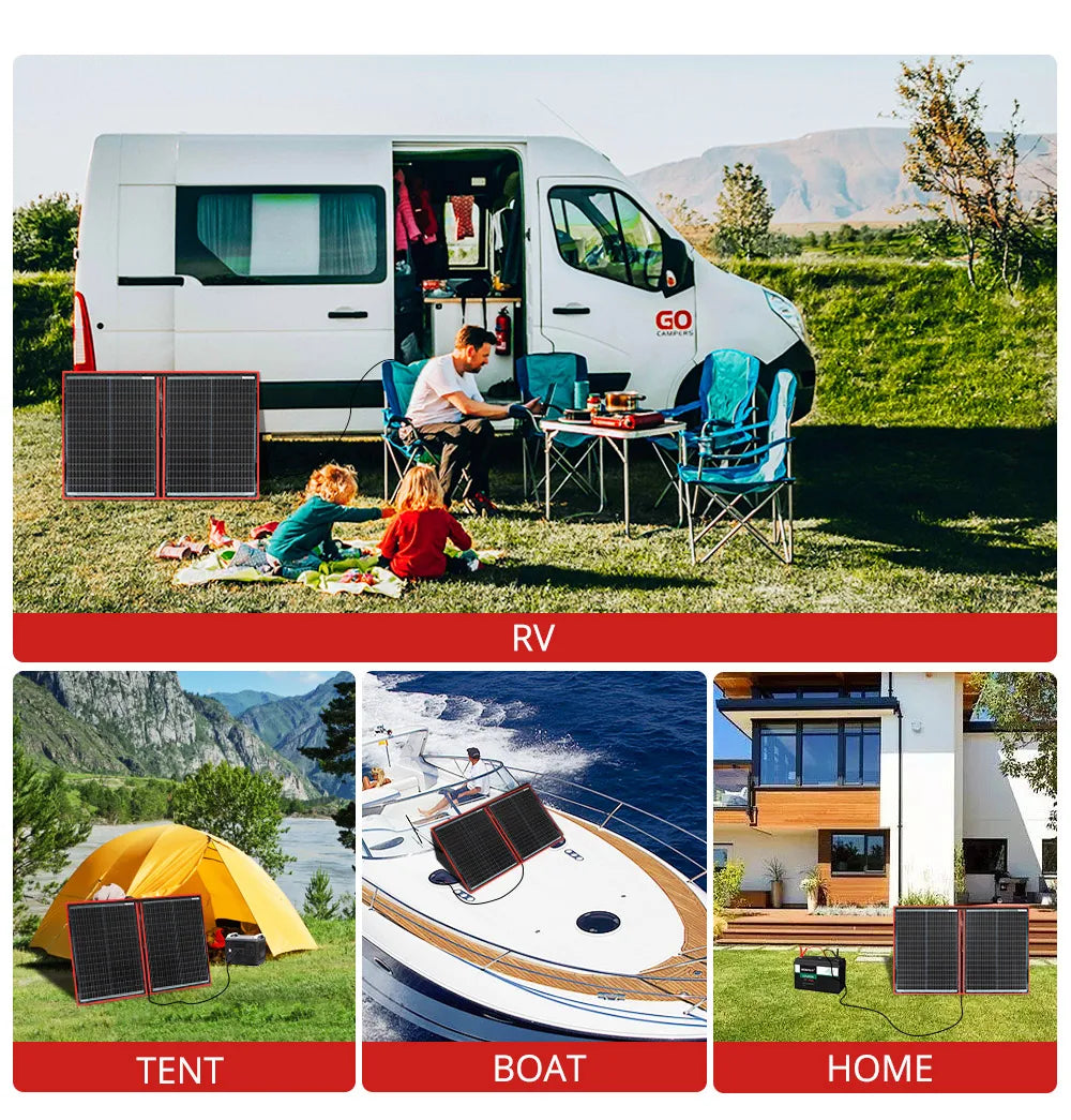 Dokio 18V 100W Portable Foldable Solar Panel with 12V Controller Kit for Family Camping Trips