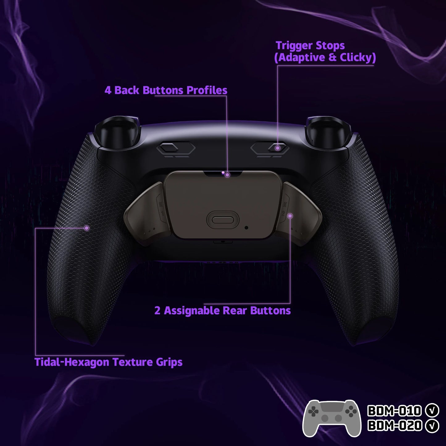 eXtremeRate RISE Plus MAX Remappable Real Metal Back Buttons Kit with Clicky Trigger Stops & Rubberized Grip for ps5 BDM-010 020