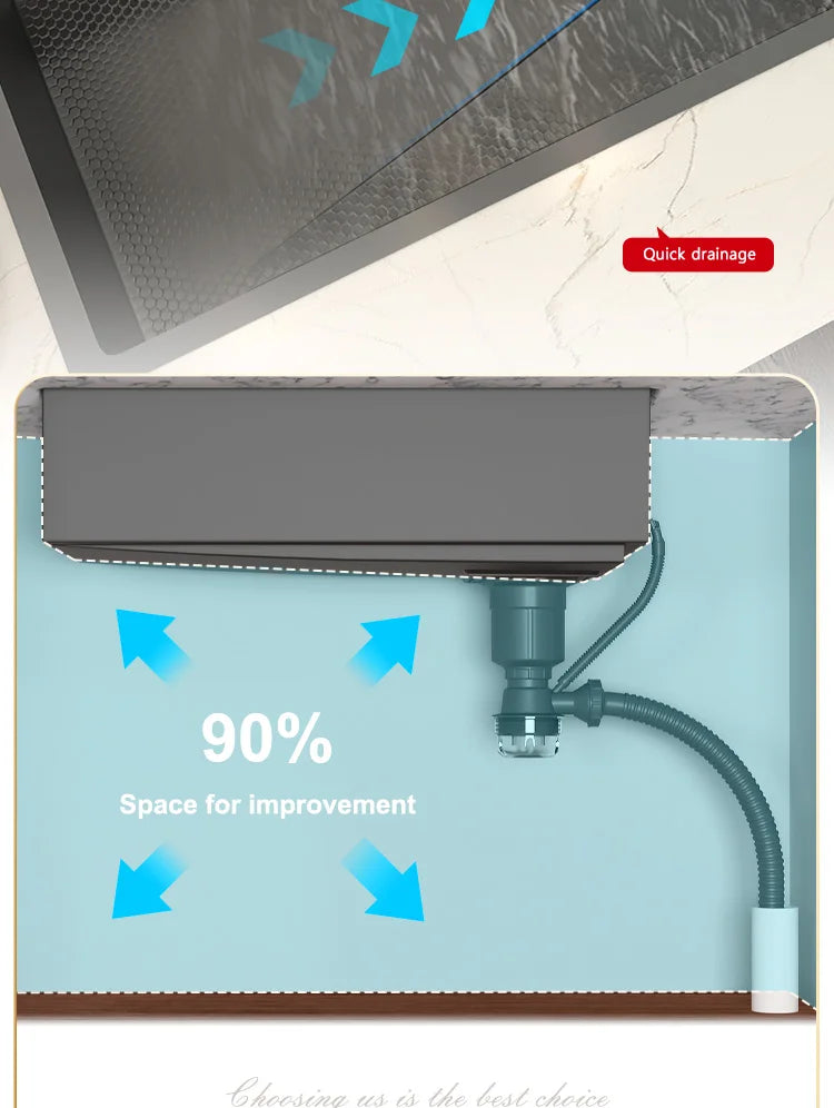 Stainless Steel Waterfall Kitchen Sink Large Single Slot With Digital Display Faucet Apartment Multifunctional Wash Basin