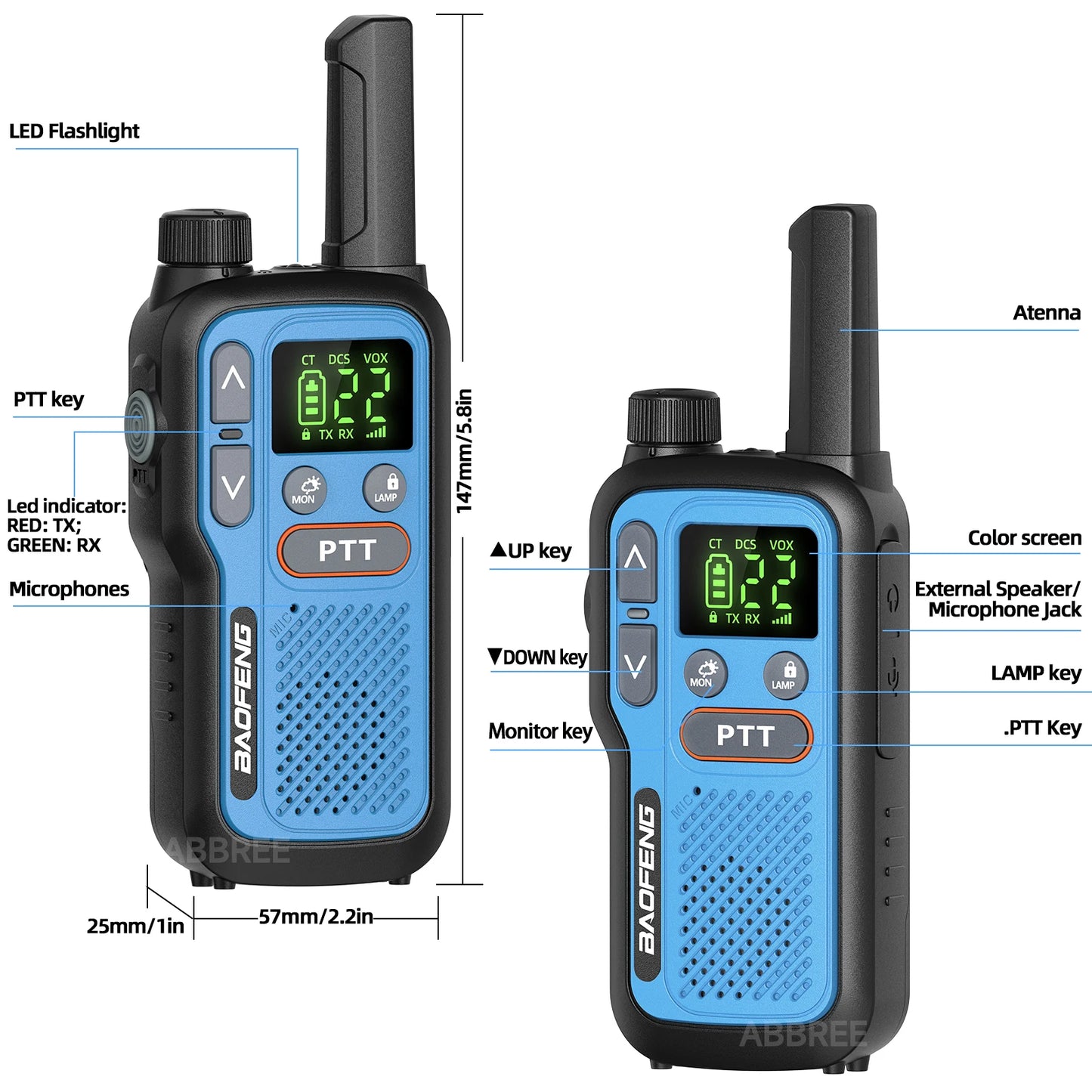 2X BAOFENG FRS Walkie Talkies Long Range Walkie Talkie NOAA VOX Flashlight Type-C Portable Two Way Radio For Restaurant Camping