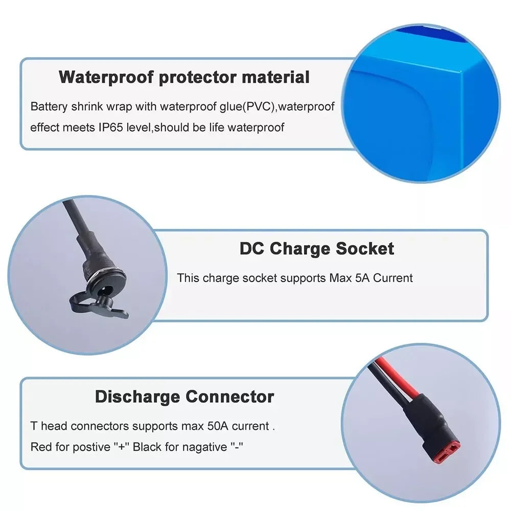 Aleaivy 48V 20Ah Electric Bike Lithium Battery Pack 20000mAh Li ion Ebike Battery for Bicycle Scooter Motorcycle with Charger