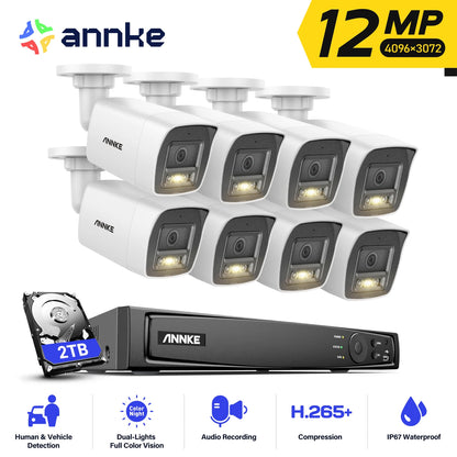 ANNKE 12MP Camera Kits Smart Dual Light Security 8CH NVR 8PCS POE Camera Outdoor CCTV Video Surveillance Protection Camera