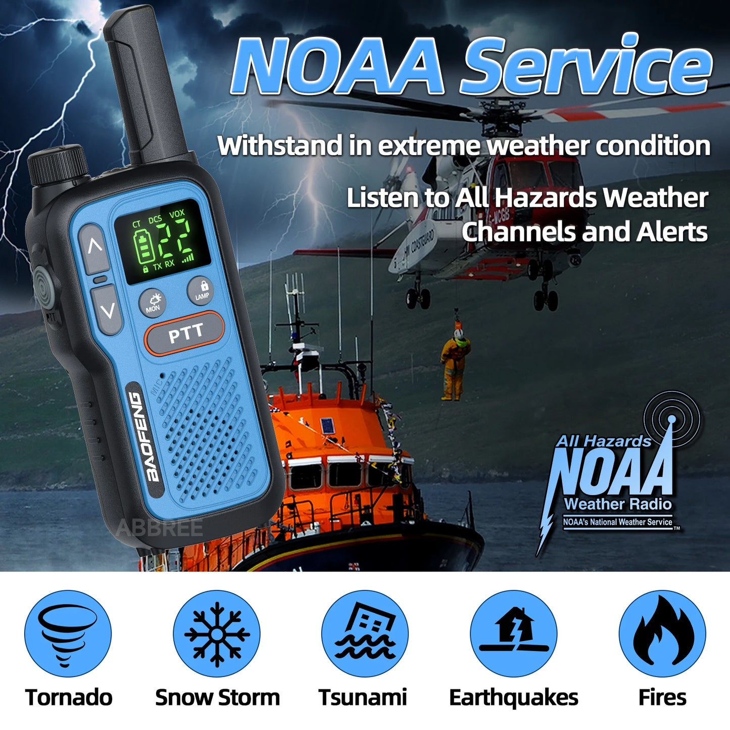 2X BAOFENG FRS Walkie Talkies Long Range Walkie Talkie NOAA VOX Flashlight Type-C Portable Two Way Radio For Restaurant Camping