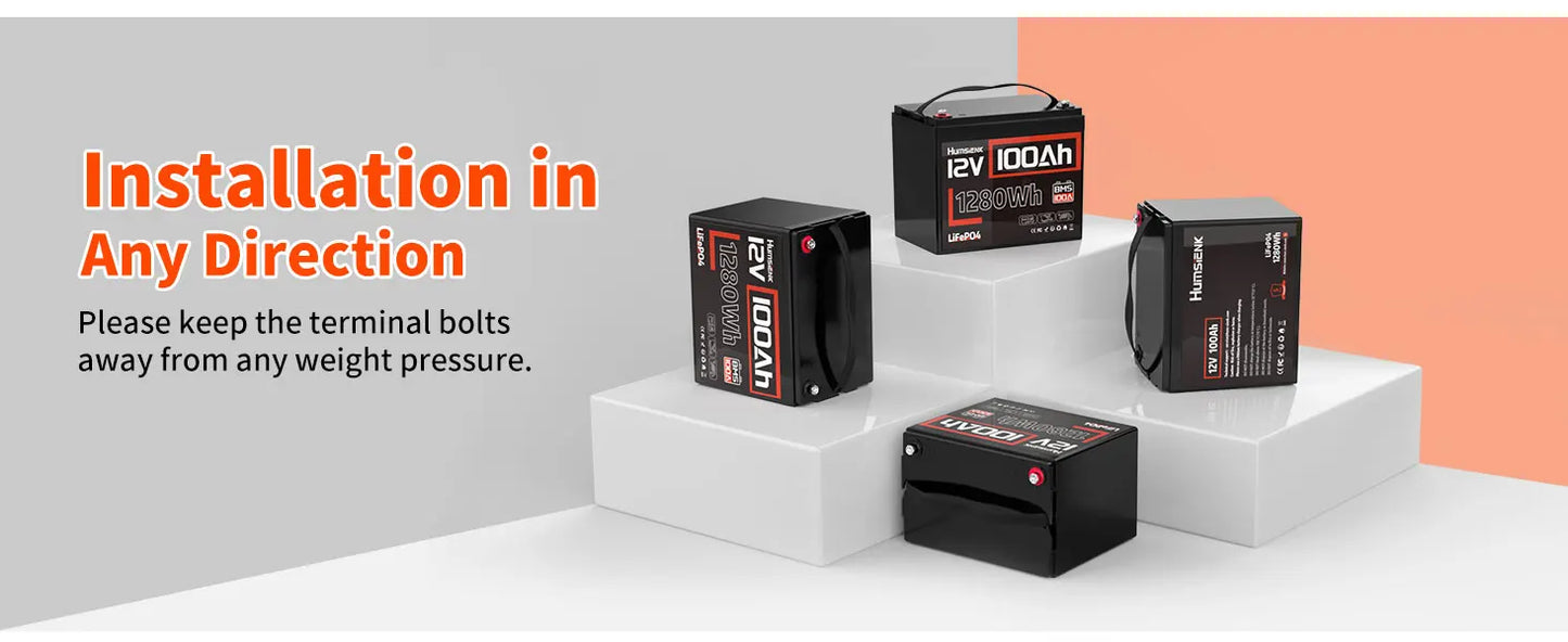 Humsienk LiFePO4 Lithium Battery 12V 100Ah Built-in 100A BMS Rechargeable For RV/ Vans/ Golf Cart/ Marine/ Camping/ Off-grid