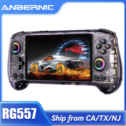 ANBERNIC RG557 Handheld Game Console Dimensity Processor 5.48" AMOLED Screen Android14 Capacitive Joystick DP Output Cooling Fan