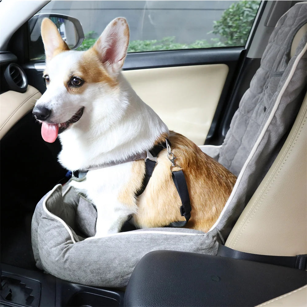Dog Car Seat Bed Pet Booster Car Seat Travel Carrier with Safety Belt Adjustable Strap Car Seat Protector Cushion Waterproof
