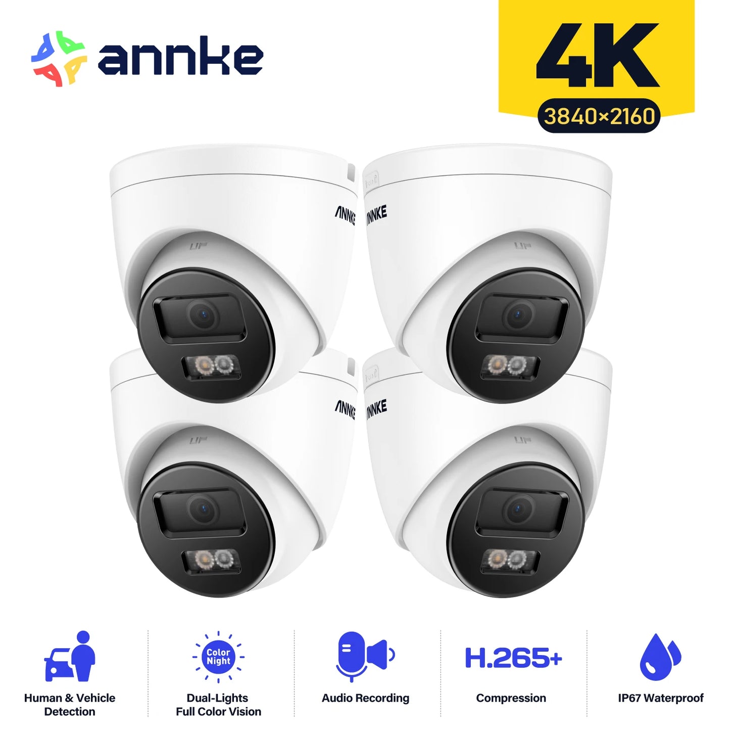 ANNKE 8MP Surveillance Camera 4K IR PoE IPC Build-in Mic Vehicle Human Detection CCTV Cameras Weatherproof