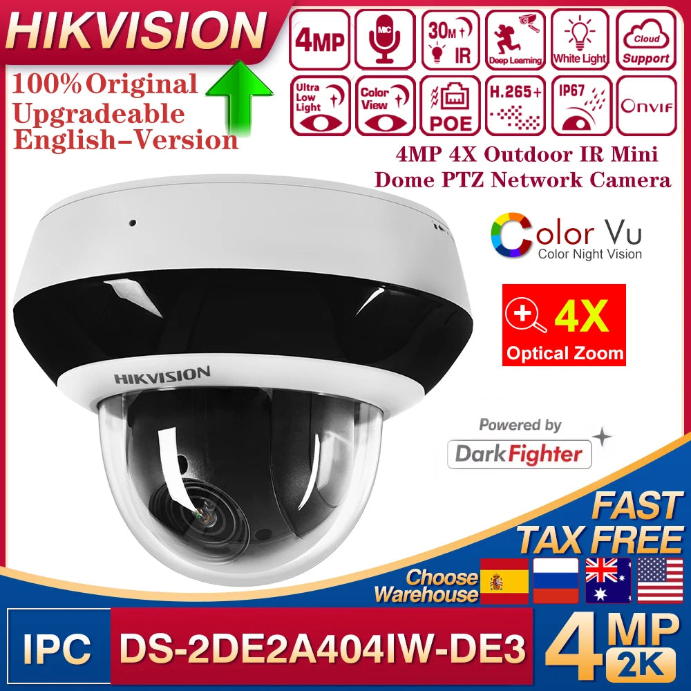 Hikvision DS-2DE2A404IW-DE3 4MP 4X Optical IR NO WiFi Dome PTZ POE Network IP Camera Face detection IK10 Powered-by-DarkFighter