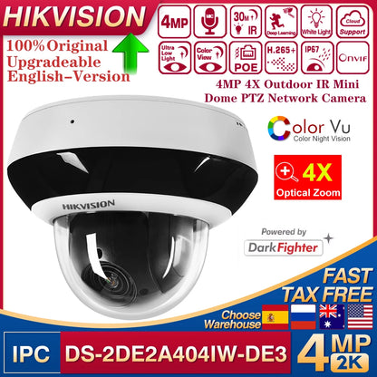 Hikvision DS-2DE2A404IW-DE3 4MP 4X Optical IR NO WiFi Dome PTZ POE Network IP Camera Face detection IK10 Powered-by-DarkFighter