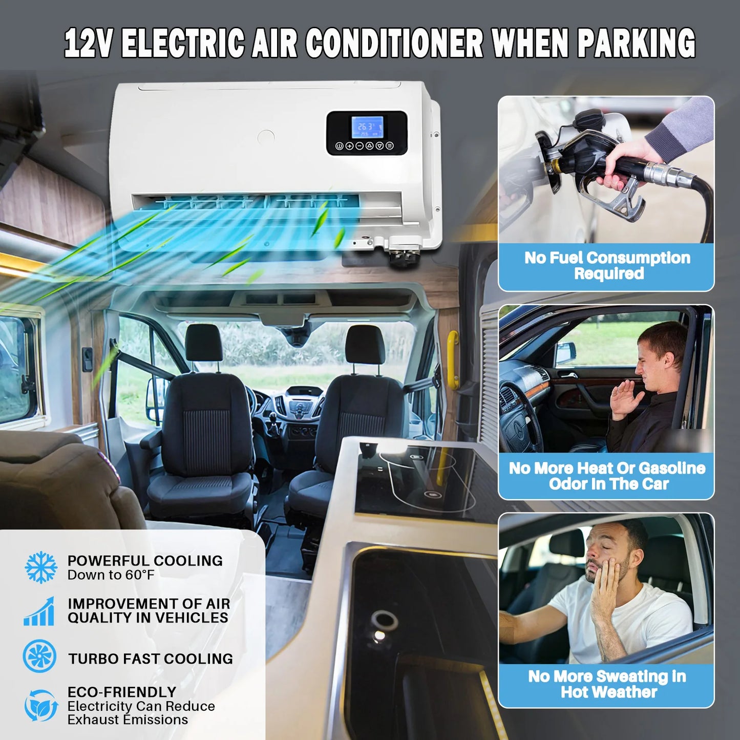 Treeligo 12V/24V 12000BTU Truck Split Air Conditioner Electric Parking Cooler AC Unit For Tractor Cab Truck Camper Van Caravan