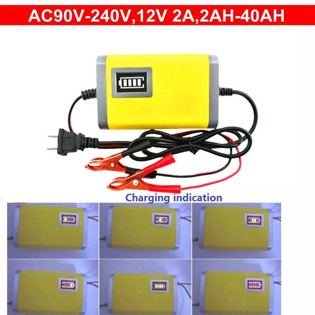 12V 2A Full Automatic Smart Car Battery Charger Lead Acid GEL Intelligent Motorcycle Charger with LCD Display