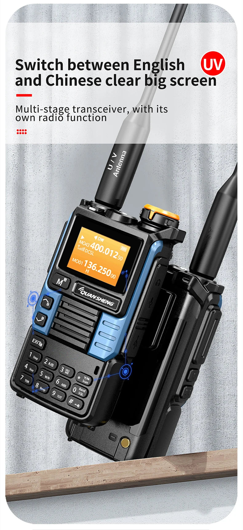 UVK5(99) AM/FM/DTMF Walkie-Talkie 200CH 20-1000MHZ Walkie-Talkie NOAA Weather Forecast with Flash Copy Frequency Tpye-C LCD Disp