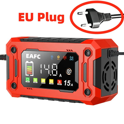 12V15A Car Smart Pulse Repair Charger suitable for cars, motorcycles, boats, AGM, GEL, WET lead-acid batteries