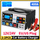 400A 220W Heavy Duty Smart Car Battery Charger 12V/24V LCD Display Self-Stop Battery Charger Five-Stage Full Automatic EU/US