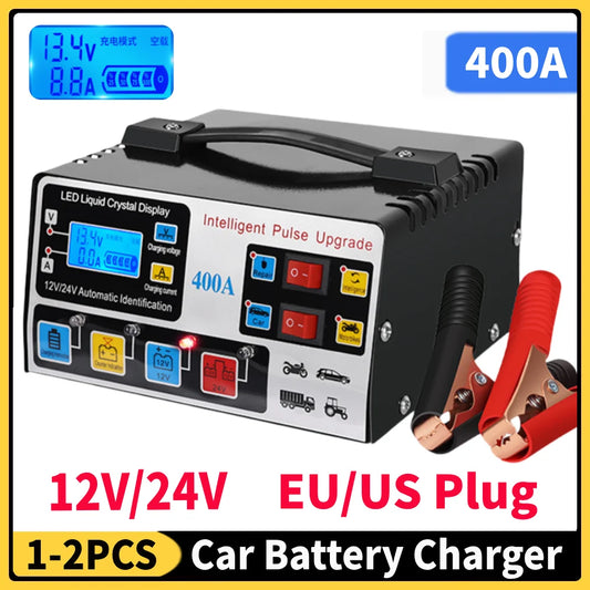 400A 220W Heavy Duty Smart Car Battery Charger 12V/24V LCD Display Self-Stop Battery Charger Five-Stage Full Automatic EU/US