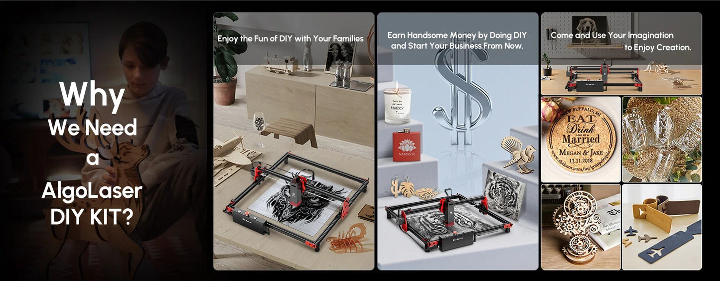 Algolaser 10W Laser Engraver DIY Kit CNC Laser Cutter Engraving Machine OPTIONAL Honeycomb Table & Extension Kit & Rotary Roller