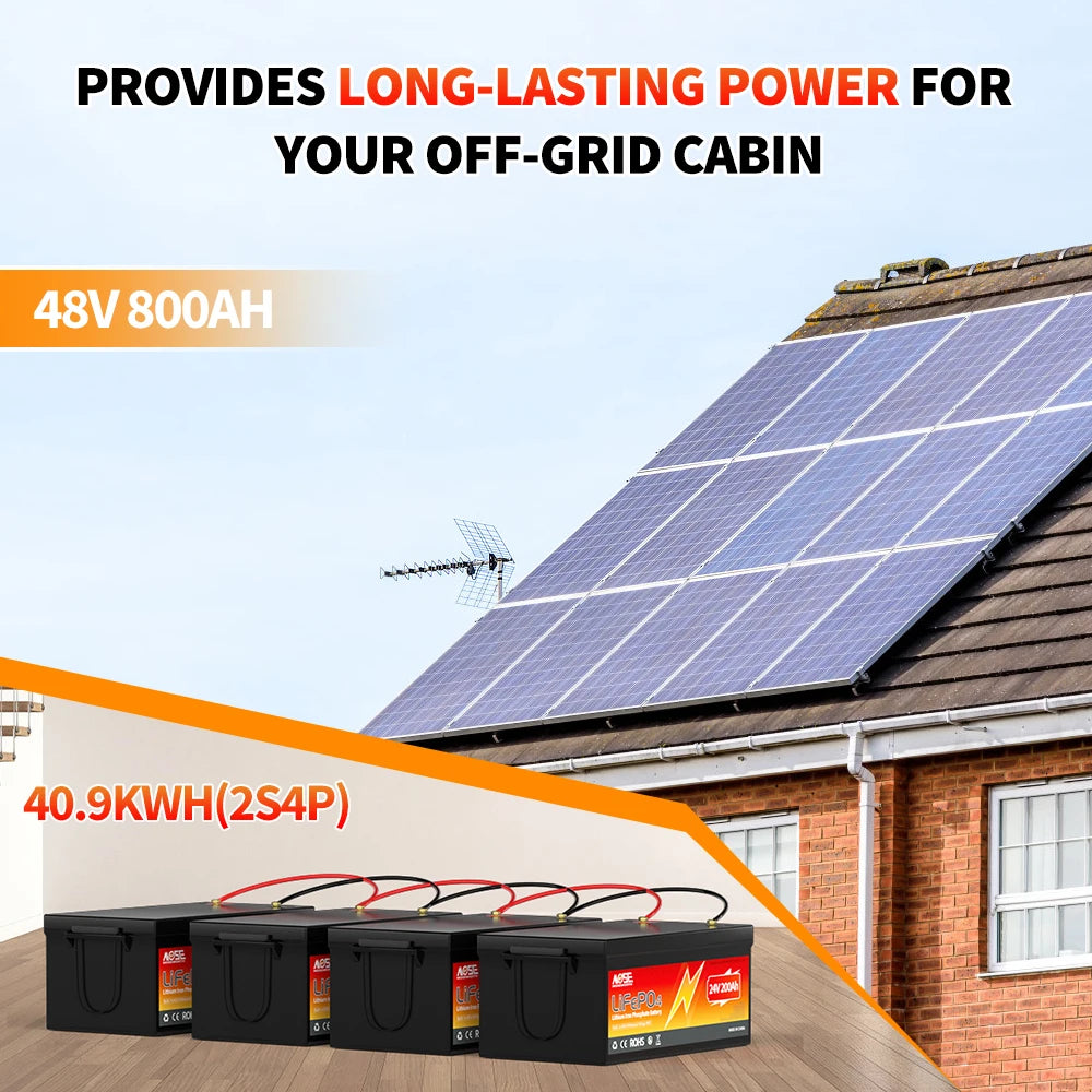 MOSEWORTH 24V 200Ah LiFepo4 Battery Built in 200A BMS Rechargeable Lithium Batteries for Boat Marine RV Solar Trolling Motor