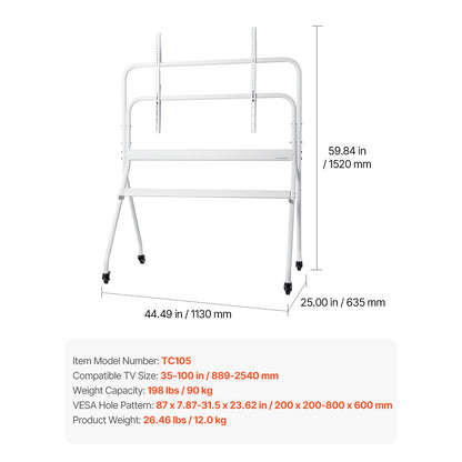 SucceBuy Rolling TV Stand Mobile TV Cart Suit for Various Sizes TV Portable TV Stand with Wheels for Living Room Bedroom Office