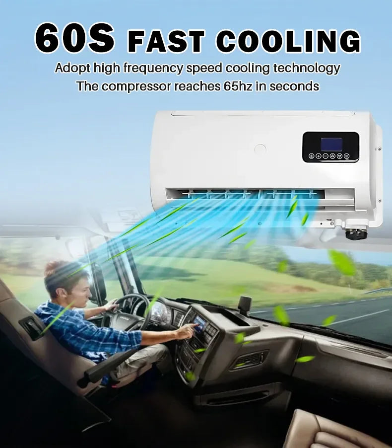 Treeligo 12V/24V 12000BTU Truck Split Air Conditioner Electric Parking Cooler AC Unit For Tractor Cab Truck Camper Van Caravan