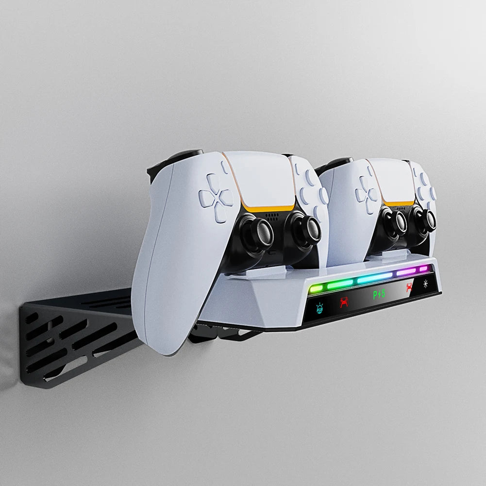 Shelf Floating Mount with Charging Station RGB Light Wall Bracket W/ Headset Holder for PS5 and PS5 Slim Consoles Disc & Digital