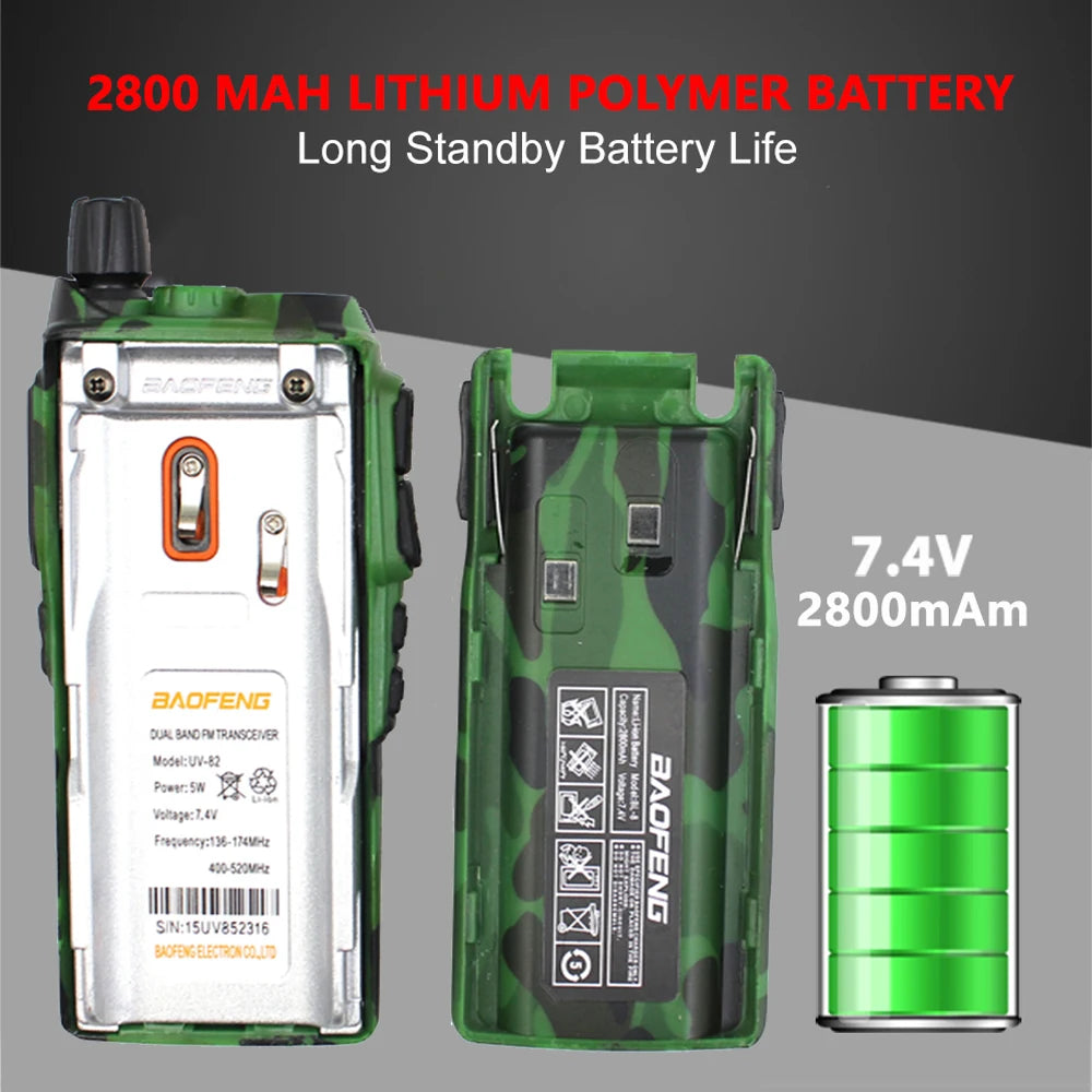2PCS Baofeng UV-82 5W Dual Band 136-174 & 400-520MHz Walkie Talkie UV82 128 Channels CTCSS DCS Portable Ham Radio